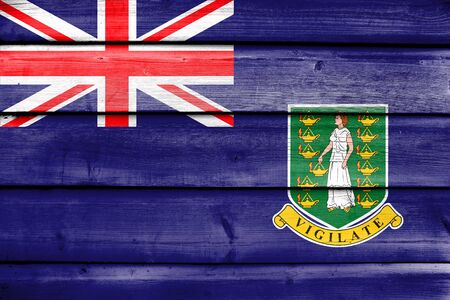 Flag of British Virgin Islands, painted on old wood plank backgroundの写真素材