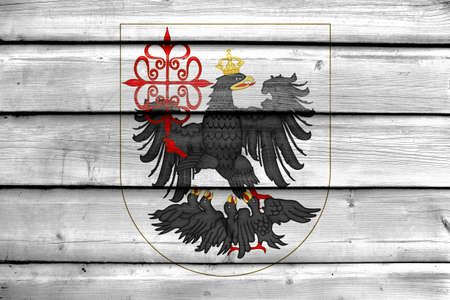 Flag of Buenos Aires, painted on old wood plank backgroundの写真素材