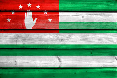 Flag of Abkhazia, painted on old wood plank backgroundの写真素材