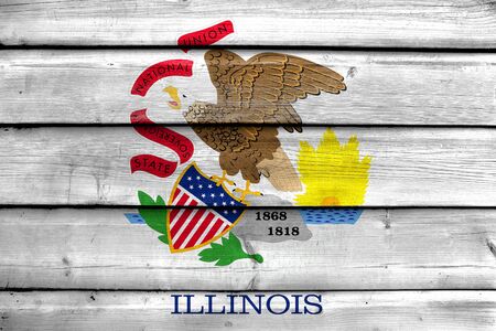 Flag of Illinois State, painted on old wood plank backgroundの写真素材