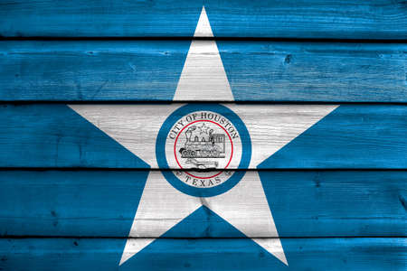 Flag of Houston, Texas, painted on old wood plank backgroundの写真素材