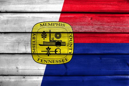 Flag of Memphis, Tennessee, painted on old wood plank backgroundの写真素材