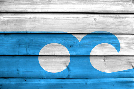 Flag of Ocean City, Maryland, painted on old wood plank background