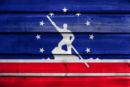 Flag of Richmond, Virginia, painted on old wood plank backgroundの写真素材