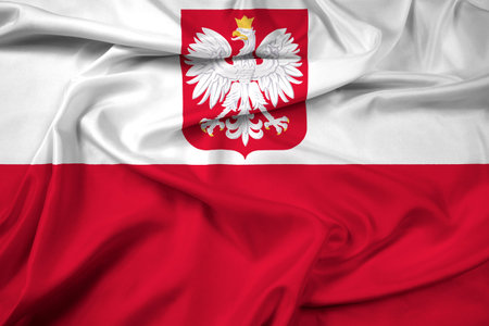 Waving Flag of Poland with Coat of Armsの写真素材