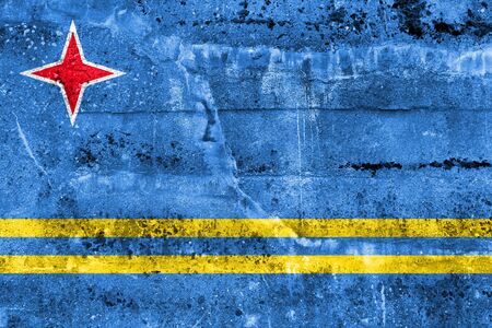 Flag of Aruba, painted on dirty wall. Vintage and old look.の写真素材