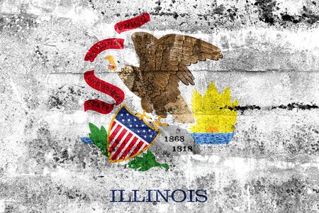 Flag of Illinois State, painted on dirty wall. Vintage and old look.の写真素材