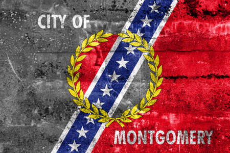 Flag of Montgomery, Alabama, painted on dirty wall. Vintage and old look.の写真素材