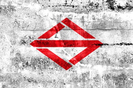 Flag of Yokohama, Japan, painted on dirty wall. Vintage and old look.の写真素材