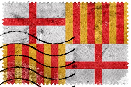 Flag of Barcelona, old postage stampの写真素材
