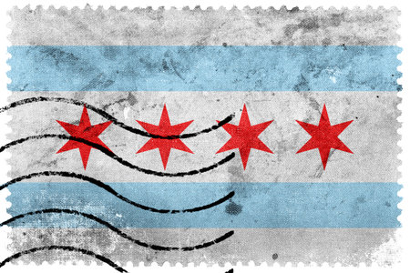 Flag of Chicago, Illinois, old postage stamp