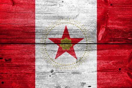Flag of Birmingham, Alabama, painted on old wood plank backgroundの写真素材