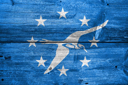 Flag of Corpus Christi, Texas, painted on old wood plank backgroundの写真素材