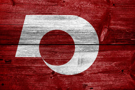 Flag of Kumamoto, Japan, painted on old wood plank backgroundの写真素材