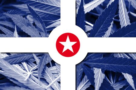 Flag of Indianapolis, Indiana, on cannabis backgroundの写真素材