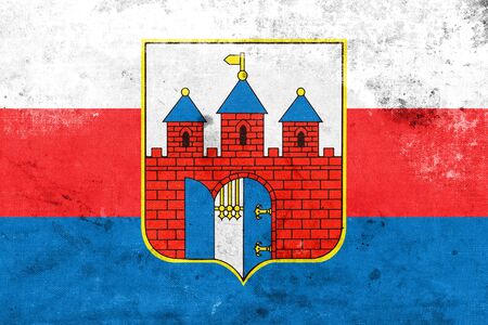 Flag of Bydgoszcz, Poland, with a vintage and old lookの写真素材