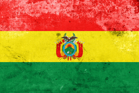 Flag of Bolivia with Coat of Arms, with a vintage and old lookの写真素材