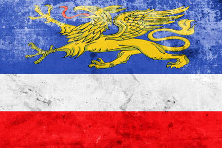 Flag of Rostock, Germany, with a vintage and old lookの写真素材