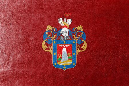 Flag of Arequipa, Peru, painted on leather textureの写真素材