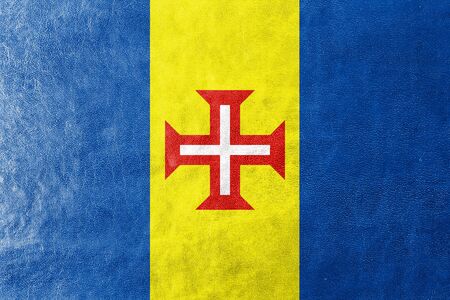 Flag of Madeira, Portugal, painted on leather textureの写真素材