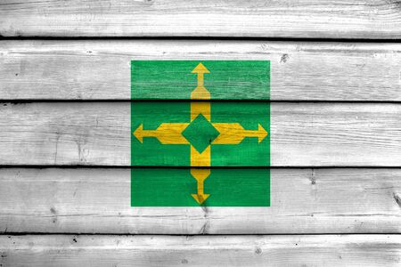 Flag of Distrito Federal, Brazil, painted on old wood plank backgroundの写真素材