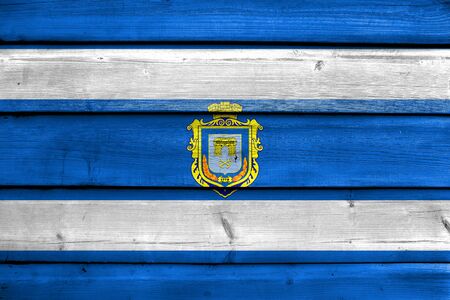 Flag of Kherson, Ukraine, painted on old wood plank backgroundの写真素材