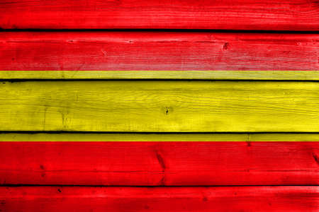 Flag of Karlsruhe, Germany, painted on old wood plank backgroundの写真素材