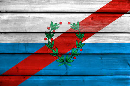Flag of La Rioja Province, Argentina, painted on old wood plank backgroundの写真素材