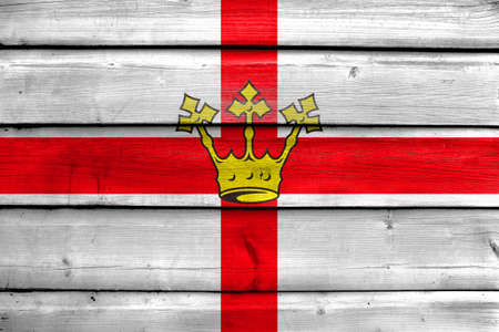 Flag of Koblenz, Germany, painted on old wood plank backgroundの写真素材