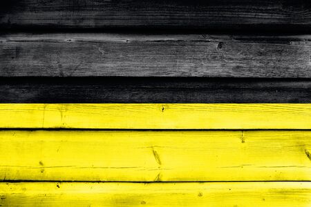 Flag of Munich, Germany, painted on old wood plank backgroundの写真素材