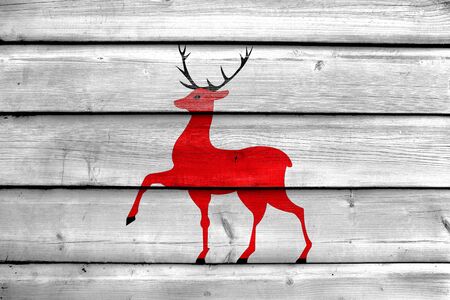 Flag of Nizhny Novgorod, Russia, painted on old wood plank backgroundの写真素材