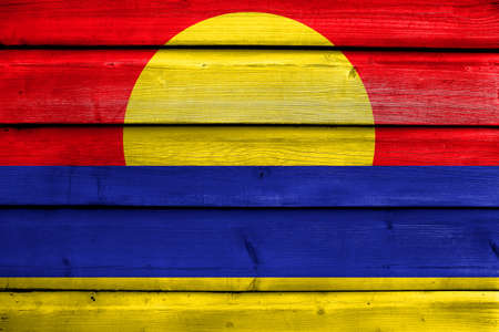 Flag of Palmyra Atoll (unofficial), painted on old wood plank backgroundの写真素材