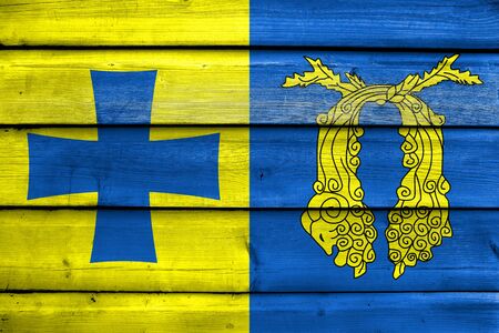 Flag of Poti, Georgia, painted on old wood plank backgroundの写真素材