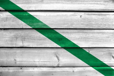 Flag of Quevedo, Ecuador, painted on old wood plank backgroundの写真素材