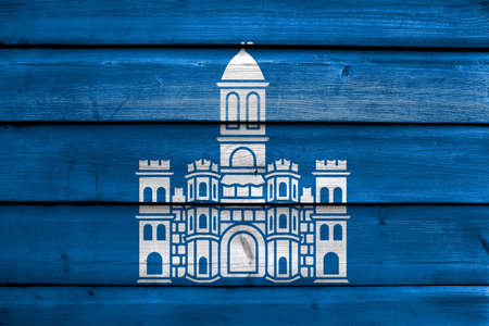 Flag of Split, Croatia, painted on old wood plank backgroundの写真素材