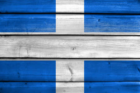 Flag of Zwolle, Netherlands, painted on old wood plank backgroundの写真素材