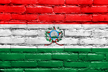 Flag of Afonso Claudio, Brazil, painted on brick wallの写真素材