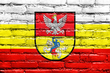 Flag of Bialystok, Poland, painted on brick wall