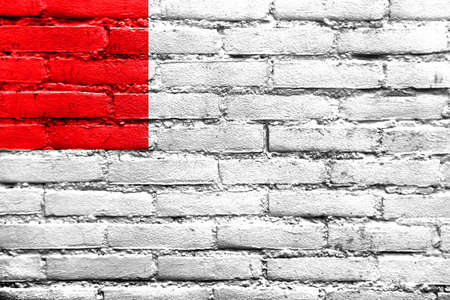 Flag of Bilbao, Spain, painted on brick wallの写真素材