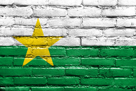 Flag of Forsyth County, North Carolina, USA, painted on brick wallの写真素材