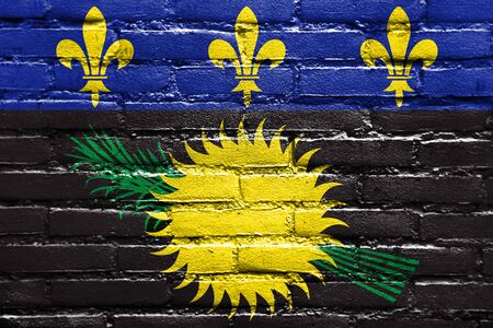 Flag of Guadeloupe (local), France, painted on brick wallの写真素材