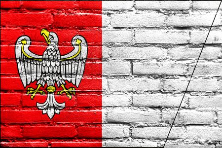 Flag of Greater Poland Voivodeship, Poland, painted on brick wallの写真素材