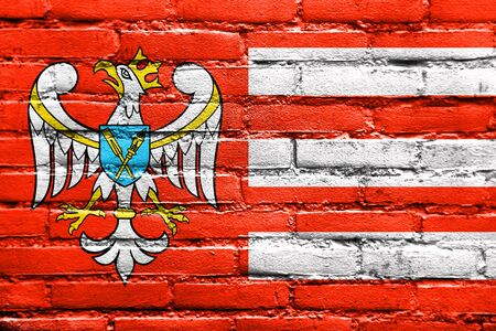 Flag of Gniezno County, Poland, painted on brick wallの写真素材