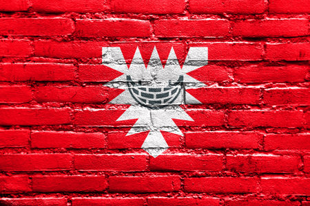 Flag of Kiel, Germany, painted on brick wallの写真素材