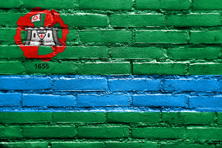 Flag of Jundiai, Brazil, painted on brick wallの写真素材