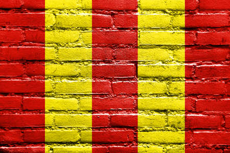 Flag of Lodz Voivodeship, Poland, painted on brick wallの写真素材