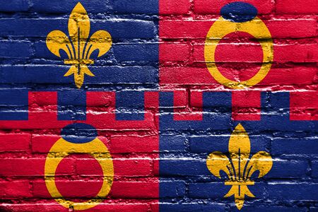 Flag of Montgomery County, Maryland, USA, painted on brick wallの写真素材