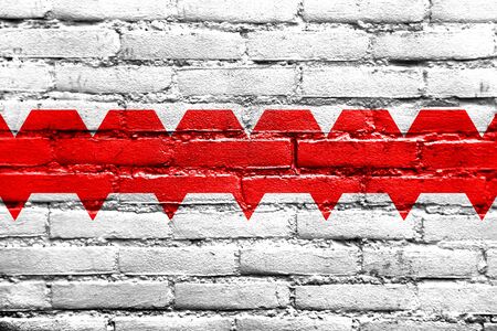 Flag of Omsk, Omsk Oblast, Russia, painted on brick wallの写真素材