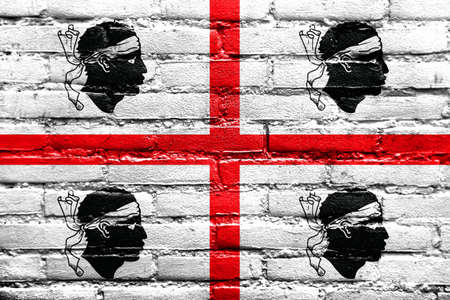 Flag of Sardinia Region, Italy, painted on brick wallの写真素材