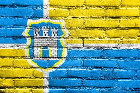 Flag of Zhytomyr, Ukraine, painted on brick wallの写真素材